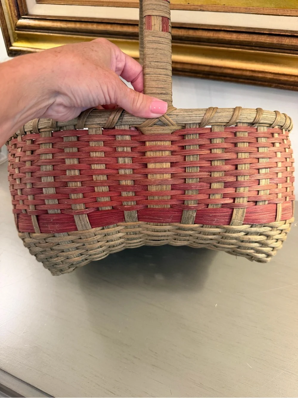 Handwoven Wicker Egg Gathering Storage Basket Oval Woven Sculpted Bottom